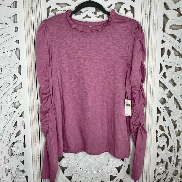 Anthropologie Tops - Anthropologie Pink Ruched Blouse Long Sleeve